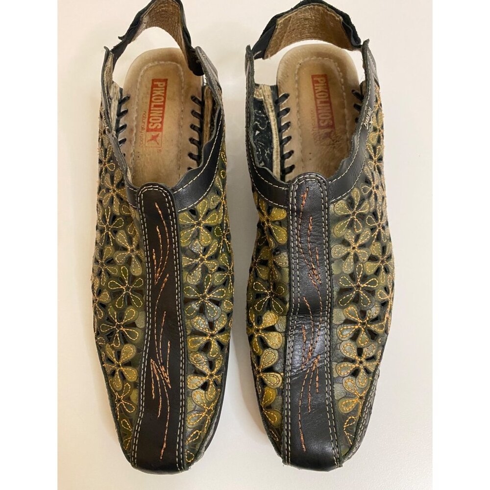 PIKOLINOS Calfskin Punched‎ Leather Heeled Sandals Women EU 40 US 9-9.5 Spain